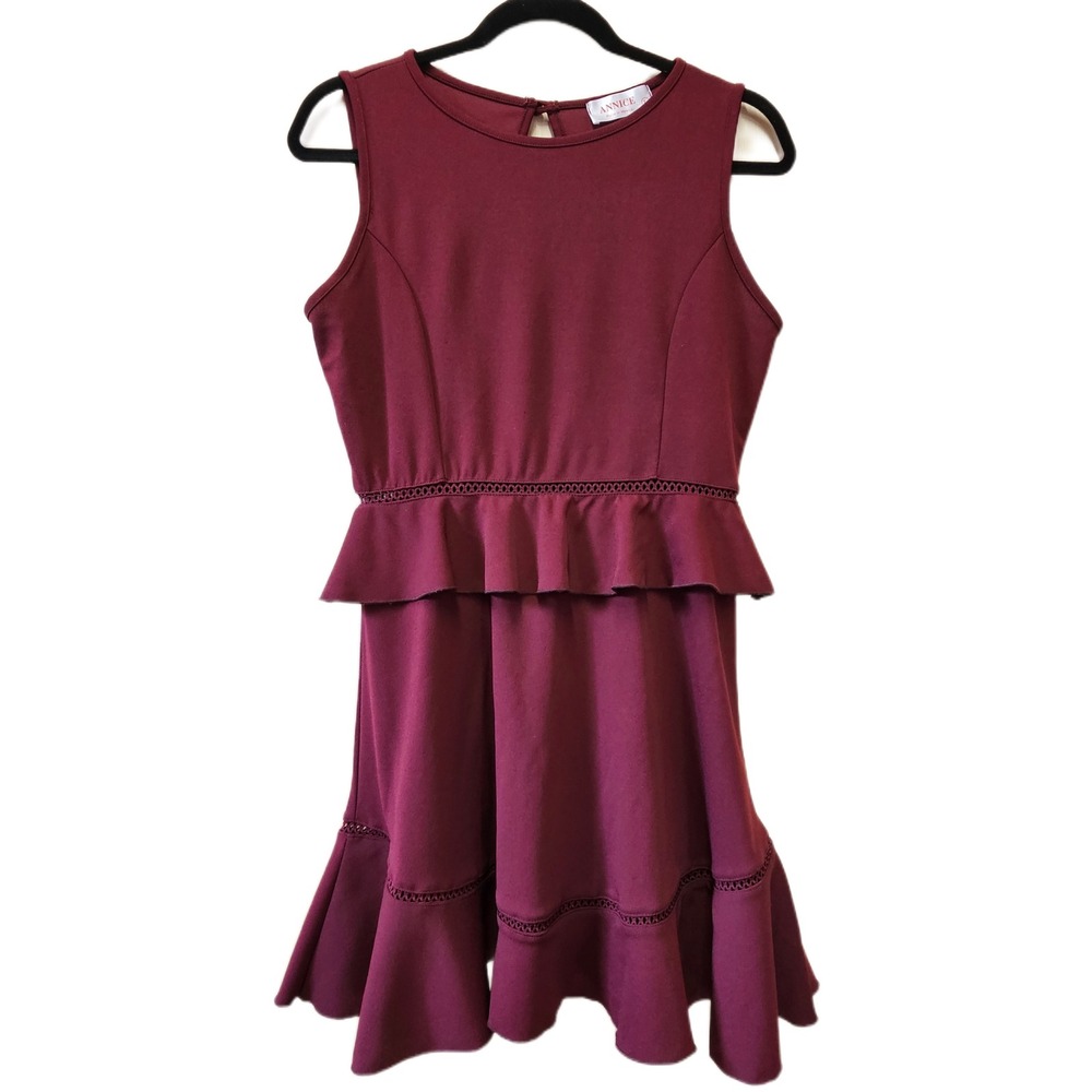 Annice Burgundy Peplum Ruffle Sleeveless Fit & Flare Dress Size L‎ Dark Feminine